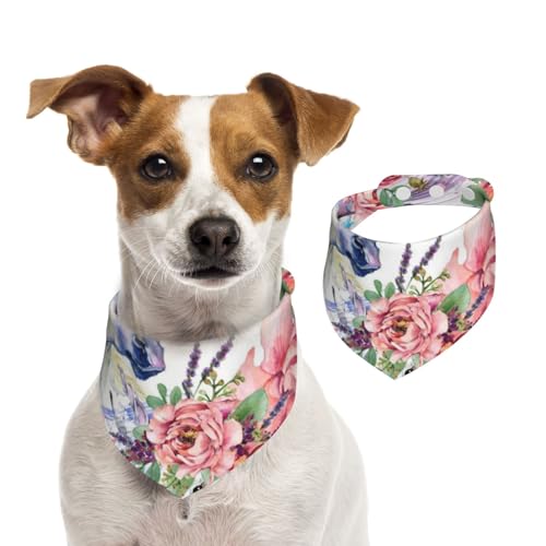 Aquarell Pferd Rosen Blumen, Hundehalstücher, Baumwoll-Haustierschal, verstellbare Lätzchen für Haustiere,M von InOmak