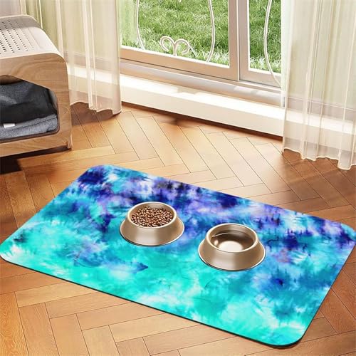 Aquarell Teal Blau Tie Dye，Futtermatte für Haustiere, Tischsets aus PU-Leder für Katzen und Hunde,30x45cm von InOmak