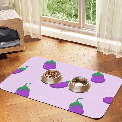 Aubergine Gemüse Obst，Futtermatte für Haustiere, Tischsets aus PU-Leder für Katzen und Hunde,30x45cm von InOmak