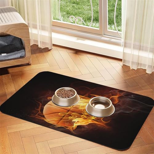 Basketball-Feuer，Futtermatte für Haustiere, Tischsets aus PU-Leder für Katzen und Hunde,40x60cm von InOmak