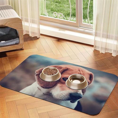 Beagle Dog,Waterproof Pet Feeding Mat,PU Leather Placemats for Cat Dog Water Bowl,Food Mats,30x45cm von InOmak