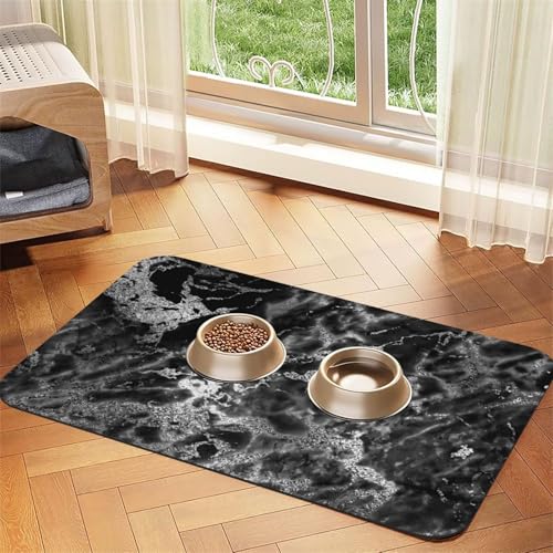 Black Silver Graphite Gray Marble,Waterproof Pet Feeding Mat,PU Leather Placemats for Cat Dog Water Bowl,Food Mats,40x60cm von InOmak