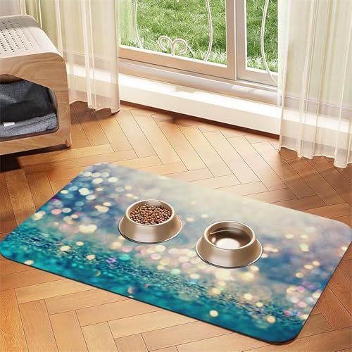 Blau Golden Bokeh Glitzer Polka Dots Glitzer，Futtermatte für Haustiere, Tischsets aus PU-Leder für Katzen und Hunde,30x45cm von InOmak