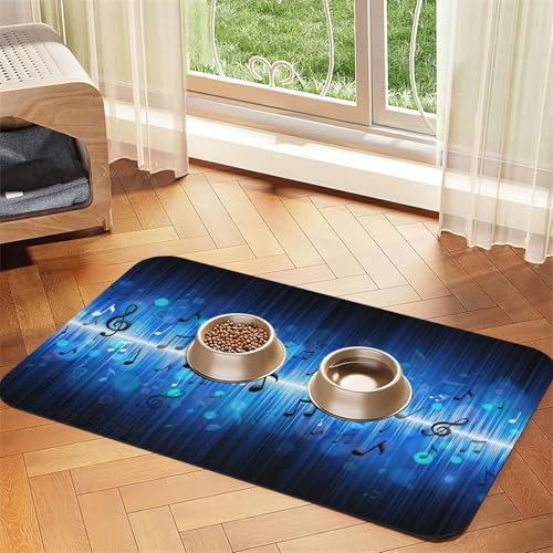 Blaue Musiknote，Futtermatte für Haustiere, Tischsets aus PU-Leder für Katzen und Hunde,40x60cm von InOmak