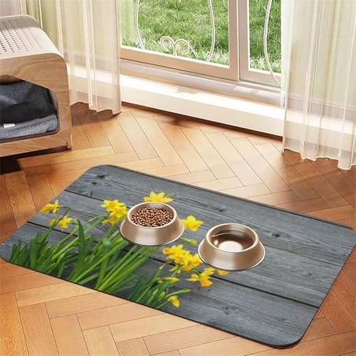 Blumenstrauß aus Narzissen drucken，Futtermatte für Haustiere, Tischsets aus PU-Leder für Katzen und Hunde,30x45cm von InOmak
