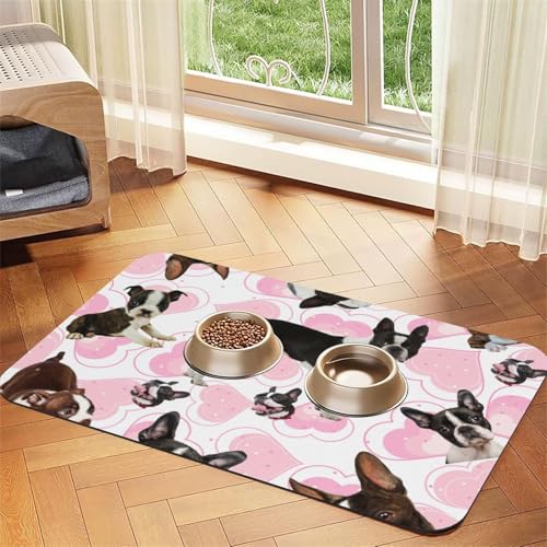 Boston Terrier,Waterproof Pet Feeding Mat,PU Leather Placemats for Cat Dog Water Bowl,Food Mats,30x45cm von InOmak
