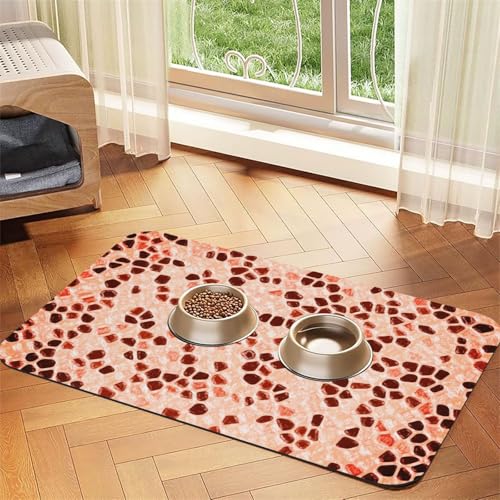 Braun Beige Rosa Koralle Orange，Futtermatte für Haustiere, Tischsets aus PU-Leder für Katzen und Hunde,40x60cm von InOmak