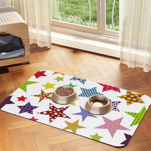 Bright Colored Stars,Waterproof Pet Feeding Mat,PU Leather Placemats for Cat Dog Water Bowl,Food Mats,30x45cm von InOmak