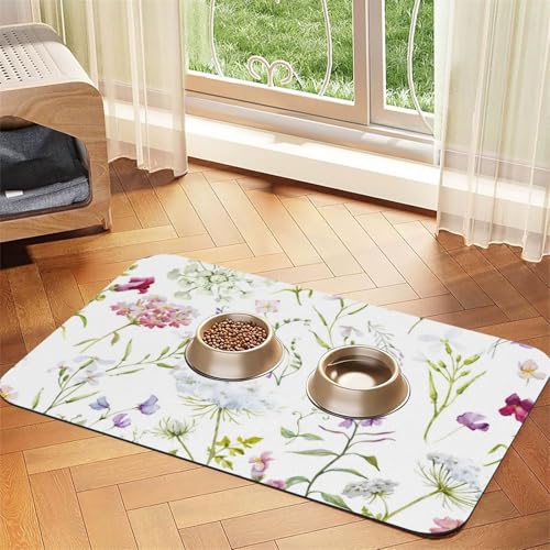 Colored Floral Pattern Print,Waterproof Pet Feeding Mat,PU Leather Placemats for Cat Dog Water Bowl,Food Mats,30x45cm von InOmak