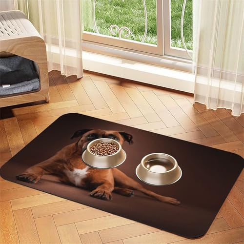 Cool Lying Boxer Dog,Waterproof Pet Feeding Mat,PU Leather Placemats for Cat Dog Water Bowl,Food Mats,30x45cm von InOmak