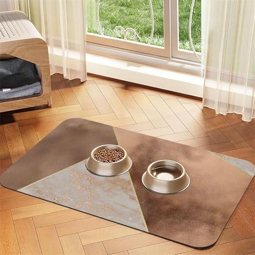 Copper Foil and Blush Rose Gold Marble Triangles,Waterproof Pet Feeding Mat,PU Leather Placemats for Cat Dog Water Bowl,Food Mats,40x60cm von InOmak