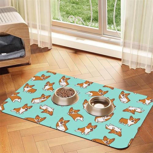 Corgi süßer Hund，Futtermatte für Haustiere, Tischsets aus PU-Leder für Katzen und Hunde,30x45cm von InOmak
