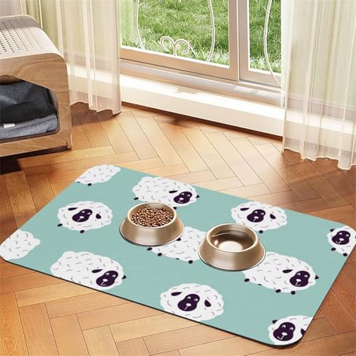 Cute Animal Sheep Pattern,Waterproof Pet Feeding Mat,PU Leather Placemats for Cat Dog Water Bowl,Food Mats,30x45cm von InOmak
