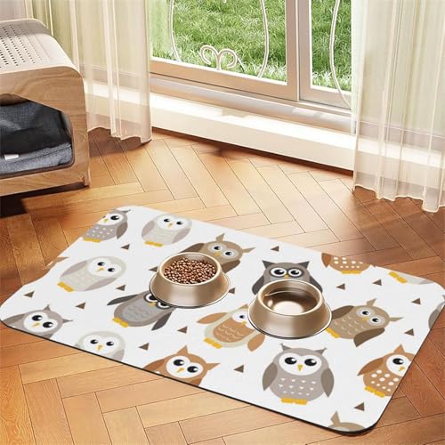 Cute Cartoon Owls,Waterproof Pet Feeding Mat,PU Leather Placemats for Cat Dog Water Bowl,Food Mats,40x60cm von InOmak