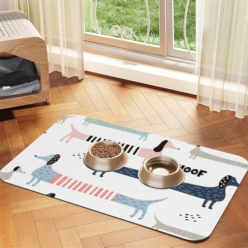 Cute Navy Blue Dachshund,Waterproof Pet Feeding Mat,PU Leather Placemats for Cat Dog Water Bowl,Food Mats,40x60cm von InOmak