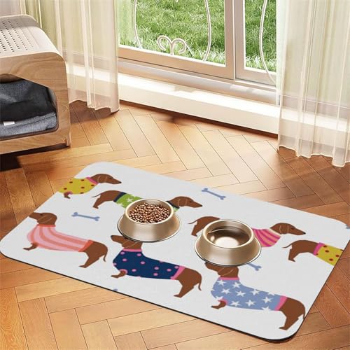 Dachshund Red Coat Dog Breed Pet Pattern Sweater,Waterproof Pet Feeding Mat,PU Leather Placemats for Cat Dog Water Bowl,Food Mats,30x45cm von InOmak