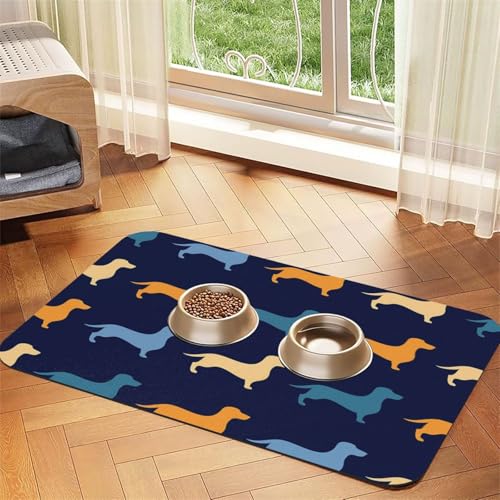 Dackel Blau Orange Hund,Futtermatte für Haustiere, Tischsets aus PU-Leder für Katzen und Hunde,40x60cm Dackel Blau Orange Hund,Futtermatte für Haustiere, Tischsets aus PU-Leder für Katzen und Hunde,40x60cm von InOmak