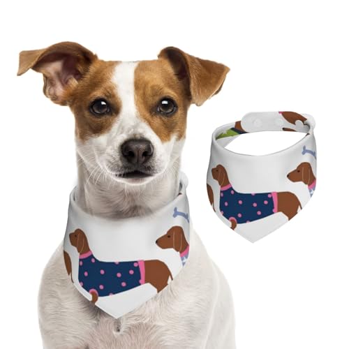 Dackel Roter Mantel Hunderasse Haustier Muster Pullover, Hundehalstücher, Baumwoll-Haustierschal, verstellbare Lätzchen für Haustiere,L von InOmak