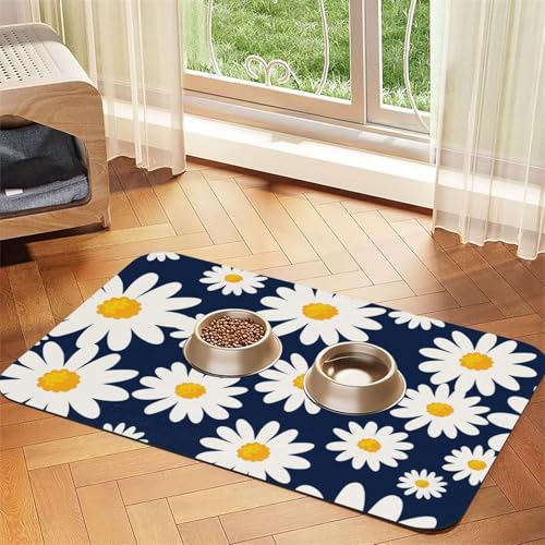 Daisy Pattern Blue Background Print,Waterproof Pet Feeding Mat,PU Leather Placemats for Cat Dog Water Bowl,Food Mats,40x60cm von InOmak