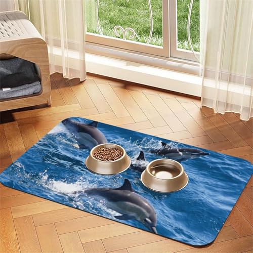 Delfine im Meer,Futtermatte für Haustiere, Tischsets aus PU-Leder für Katzen und Hunde,30x45cm Delfine im Meer,Futtermatte für Haustiere, Tischsets aus PU-Leder für Katzen und Hunde,30x45cm von InOmak