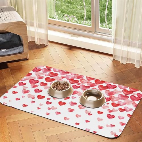 Drucken Sie fallende rote Herzen，Futtermatte für Haustiere, Tischsets aus PU-Leder für Katzen und Hunde,30x45cm von InOmak