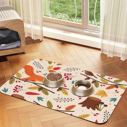Eichhörnchen und Herbst，Futtermatte für Haustiere, Tischsets aus PU-Leder für Katzen und Hunde,30x45cm von InOmak