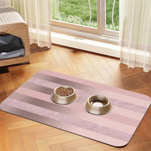 Elegant Rose Gold Glitter Blush Pink Stripe,Waterproof Pet Feeding Mat,PU Leather Placemats for Cat Dog Water Bowl,Food Mats,30x45cm von InOmak