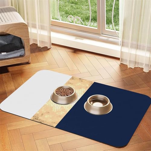Eleganter Faux Gold Navy Blue White Stripes Akzent，Futtermatte für Haustiere, Tischsets aus PU-Leder für Katzen und Hunde,40x60cm von InOmak