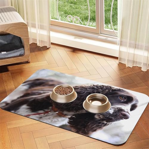 English Cocker Spaniel Bräunlich-Weiße Lockige Hunde，Futtermatte für Haustiere, Tischsets aus PU-Leder für Katzen und Hunde,40x60cm von InOmak