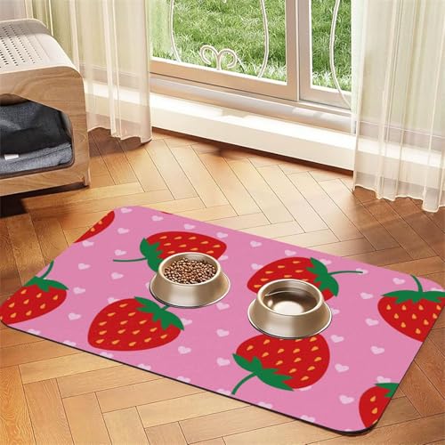 Erdbeerherz，Futtermatte für Haustiere, Tischsets aus PU-Leder für Katzen und Hunde,30x45cm von InOmak