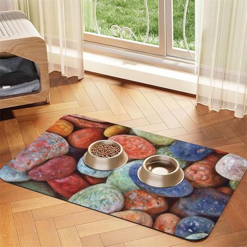 Farbige Steine gedruckt，Futtermatte für Haustiere, Tischsets aus PU-Leder für Katzen und Hunde,40x60cm von InOmak