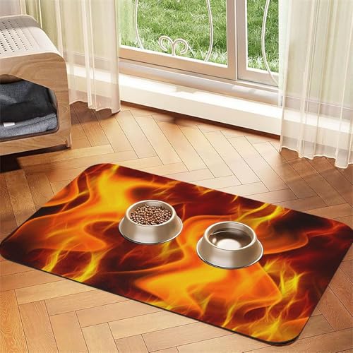 Feuer，Futtermatte für Haustiere, Tischsets aus PU-Leder für Katzen und Hunde,40x60cm von InOmak