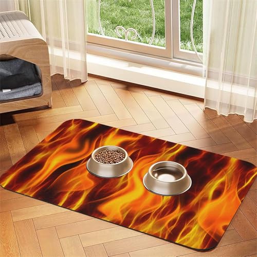 Feuer，Futtermatte für Haustiere, Tischsets aus PU-Leder für Katzen und Hunde,40x60cm von InOmak