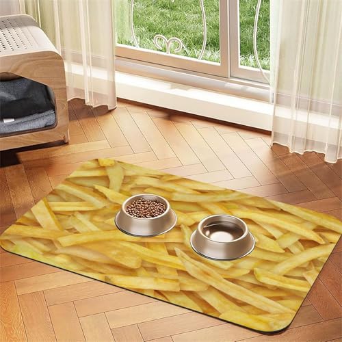 French Fries,Waterproof Pet Feeding Mat,PU Leather Placemats for Cat Dog Water Bowl,Food Mats,30x45cm von InOmak