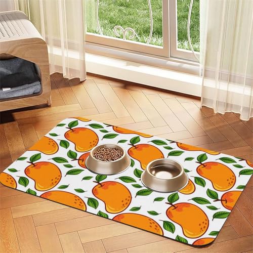 Frucht der Mango und Blätter Muster，Futtermatte für Haustiere, Tischsets aus PU-Leder für Katzen und Hunde,30x45cm von InOmak