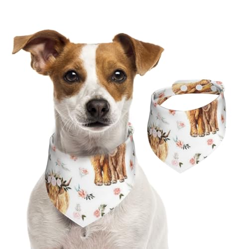 Frühlingsrosa Blumen Schottische Hochlandkuh, Hundehalstücher, Baumwoll-Haustierschal, verstellbare Lätzchen für Haustiere,L Frühlingsrosa Blumen Schottische Hochlandkuh, Hundehalstücher, Baumwoll-Haustierschal, verstellbare Lätzchen für Haustiere,L von InOmak