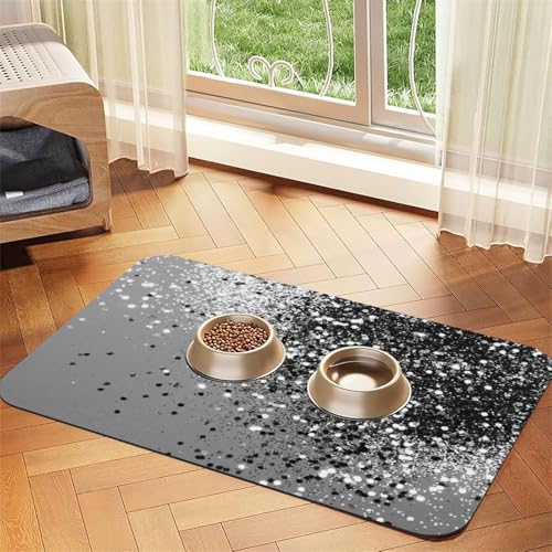 Funkelndes Silbergrau，Futtermatte für Haustiere, Tischsets aus PU-Leder für Katzen und Hunde,40x60cm von InOmak