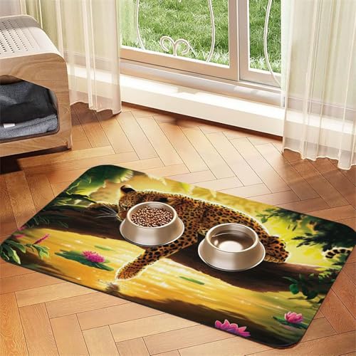 Funny Leopard,Waterproof Pet Feeding Mat,PU Leather Placemats for Cat Dog Water Bowl,Food Mats,30x45cm von InOmak