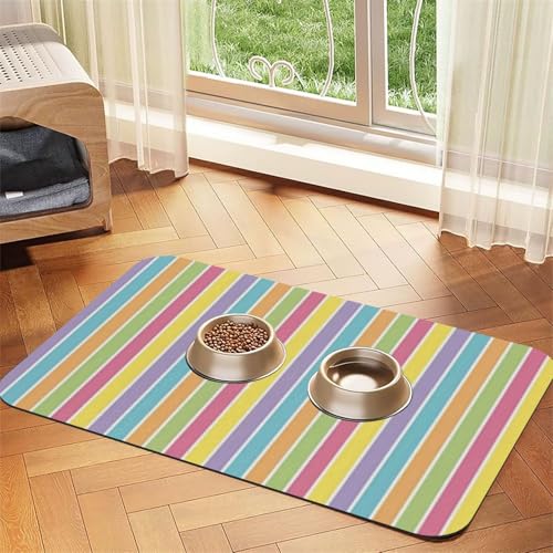 Gelb Blau Pastell Streifen，Futtermatte für Haustiere, Tischsets aus PU-Leder für Katzen und Hunde,40x60cm von InOmak