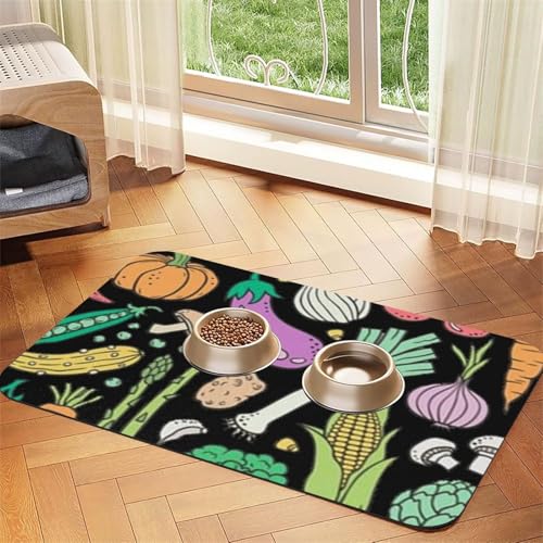 Gemuese, Essen, Gekritzel, Auf, Dunkel，Futtermatte für Haustiere, Tischsets aus PU-Leder für Katzen und Hunde,30x45cm von InOmak