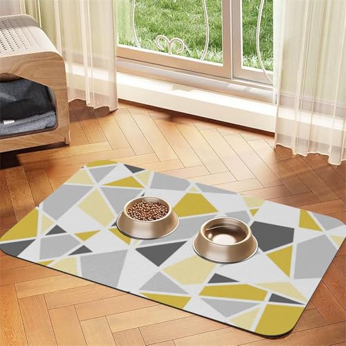 Geometric Pattern In Yellow and Gray,Waterproof Pet Feeding Mat,PU Leather Placemats for Cat Dog Water Bowl,Food Mats,30x45cm von InOmak