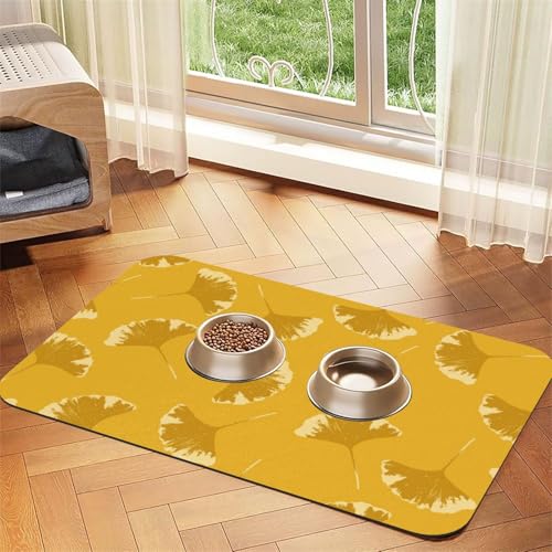 Ginkgo Leaves Floral On Yellow Ochre,Waterproof Pet Feeding Mat,PU Leather Placemats for Cat Dog Water Bowl,Food Mats,30x45cm von InOmak