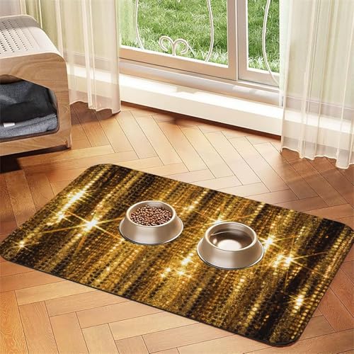 Gold Pailletten funkeln,Futtermatte für Haustiere, Tischsets aus PU-Leder für Katzen und Hunde,40x60cm Gold Pailletten funkeln,Futtermatte für Haustiere, Tischsets aus PU-Leder für Katzen und Hunde,40x60cm von InOmak