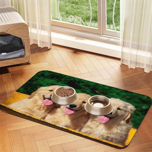 Golden Retriever with Smiling Face Customized Dog,Waterproof Pet Feeding Mat,PU Leather Placemats for Cat Dog Water Bowl,Food Mats,40x60cm von InOmak