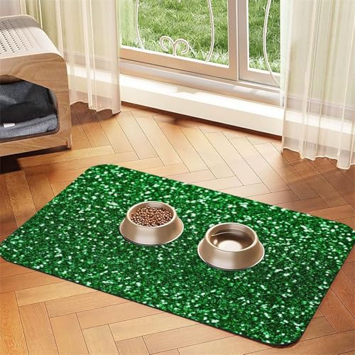 Green Sequin Sparkle,Waterproof Pet Feeding Mat,PU Leather Placemats for Cat Dog Water Bowl,Food Mats,40x60cm Green Sequin Sparkle,Waterproof Pet Feeding Mat,PU Leather Placemats for Cat Dog Water Bowl,Food Mats,40x60cm von InOmak