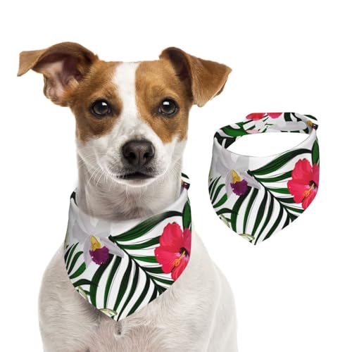 Grüne Palmblätter Hibiskus, Hundehalstücher, Baumwoll-Haustierschal, verstellbare Lätzchen für Haustiere,S von InOmak