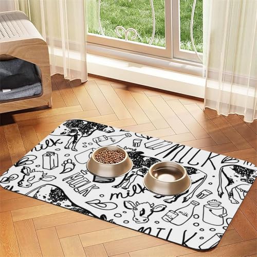 Hand Draw Cow and Milk,Waterproof Pet Feeding Mat,PU Leather Placemats for Cat Dog Water Bowl,Food Mats,40x60cm von InOmak