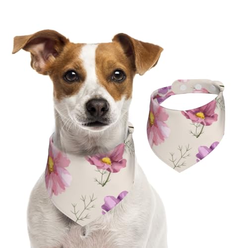 Handgezeichnetes Kosmosblumenmuster, Hundehalstücher, Baumwoll-Haustierschal, verstellbare Lätzchen für Haustiere,S Handgezeichnetes Kosmosblumenmuster, Hundehalstücher, Baumwoll-Haustierschal, verstellbare Lätzchen für Haustiere,S von InOmak