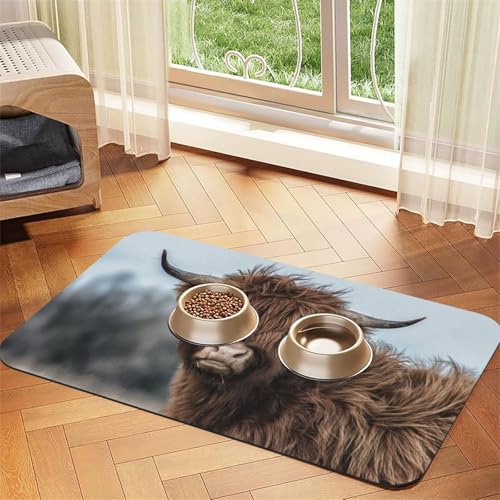 Hochlandrind Schottische Tierwelt，Futtermatte für Haustiere, Tischsets aus PU-Leder für Katzen und Hunde,40x60cm von InOmak