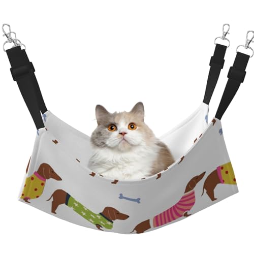 InOmak Dackel Roter Mantel Hunderasse Haustier Muster Pullover, Katzenhängematte, weiches, doppelseitiges Hängebett für kleine Hunde und Haustiere,M von InOmak